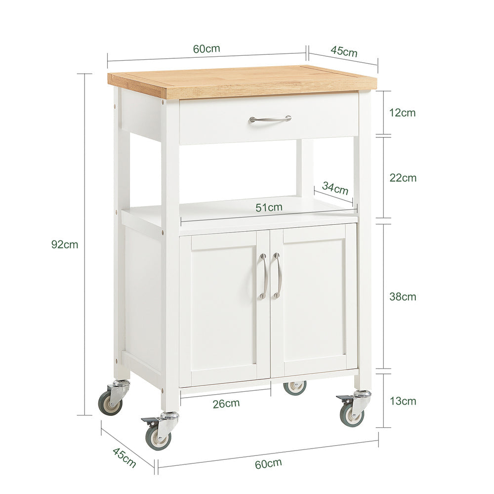 SoBuy Chariot de cuisine avec 1 tiroir et 2 portes - Max. 30KG - 44,5 x 60 x 90 cm - Blanc