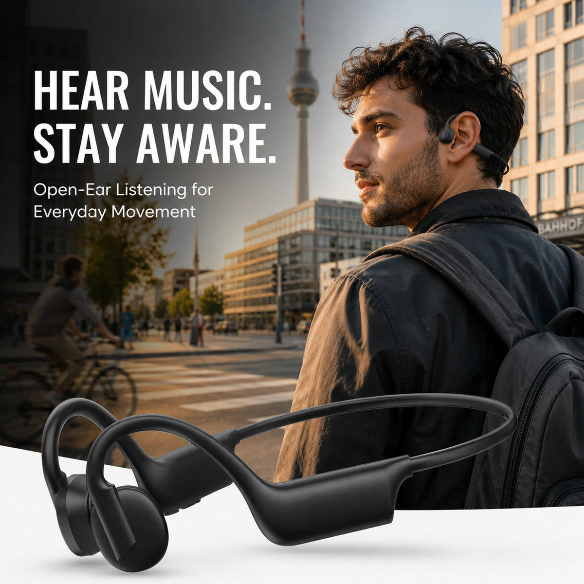 Écouteurs à conduction osseuse Verbex K08 - Bluetooth - Ouïes ouvertes - Noir - Sport - Appels mains libres
