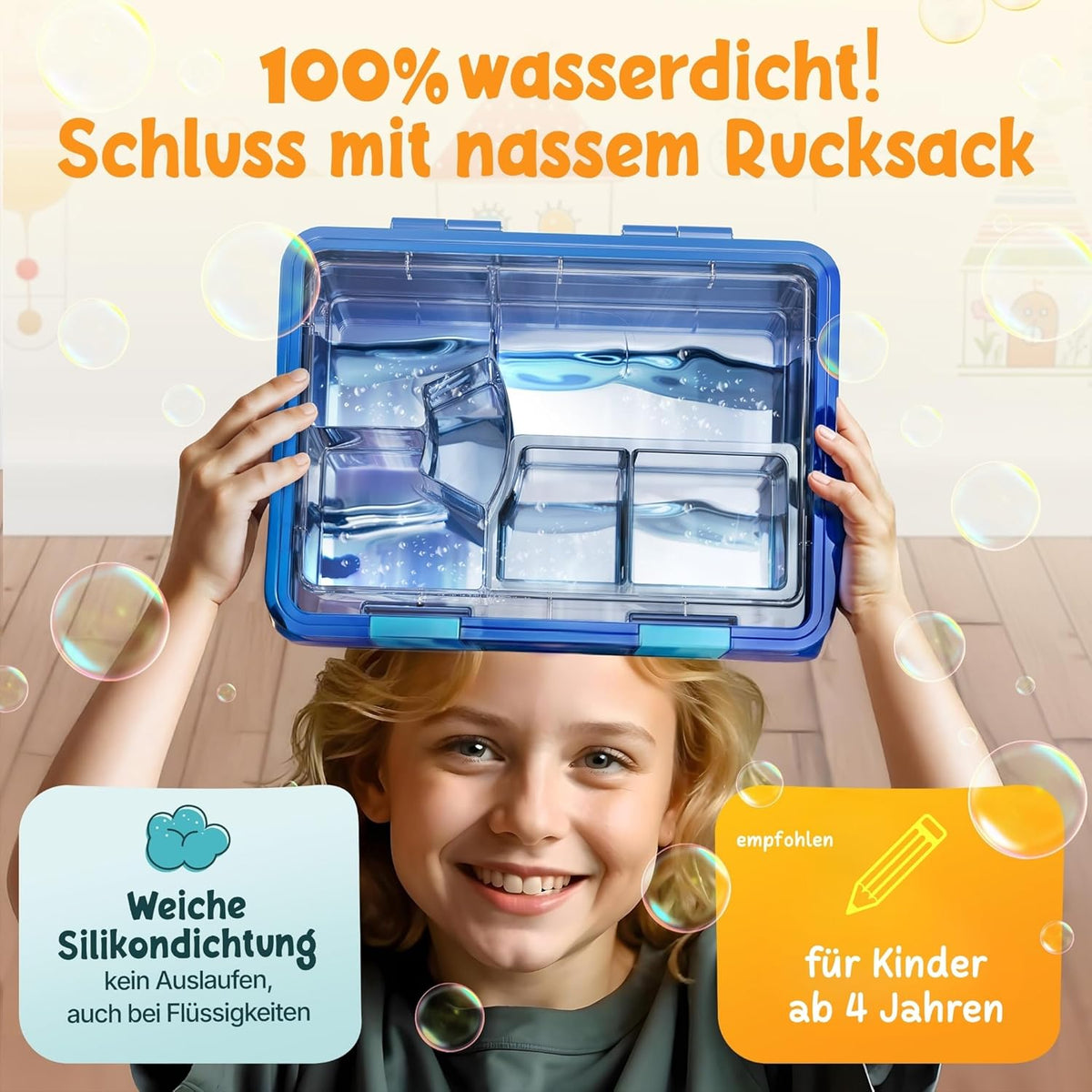 Funkelfuchs® - Lunchbox kids avec compartiment - 800ml, bleu - Lunchbox moonlight, large - Snack box, snack box, lunch box, meal box, bento box kids - pour l'école, la garderie et le jardin d'enfants