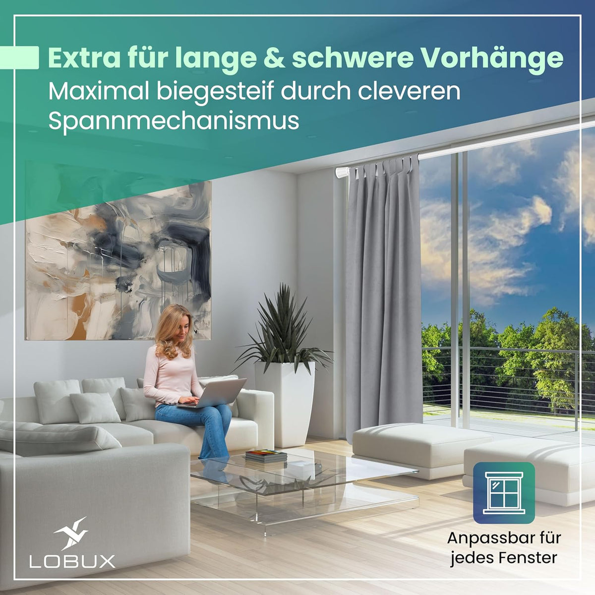 LOBUX® - Tringle à rideau sans perçage [blanc, 110-250cm] - tringle télescopique extension de rideau - tringle de douche sans perçage - tringle à rideau, tringle de douche, tringle à linge, tringle de serrage filet de chat