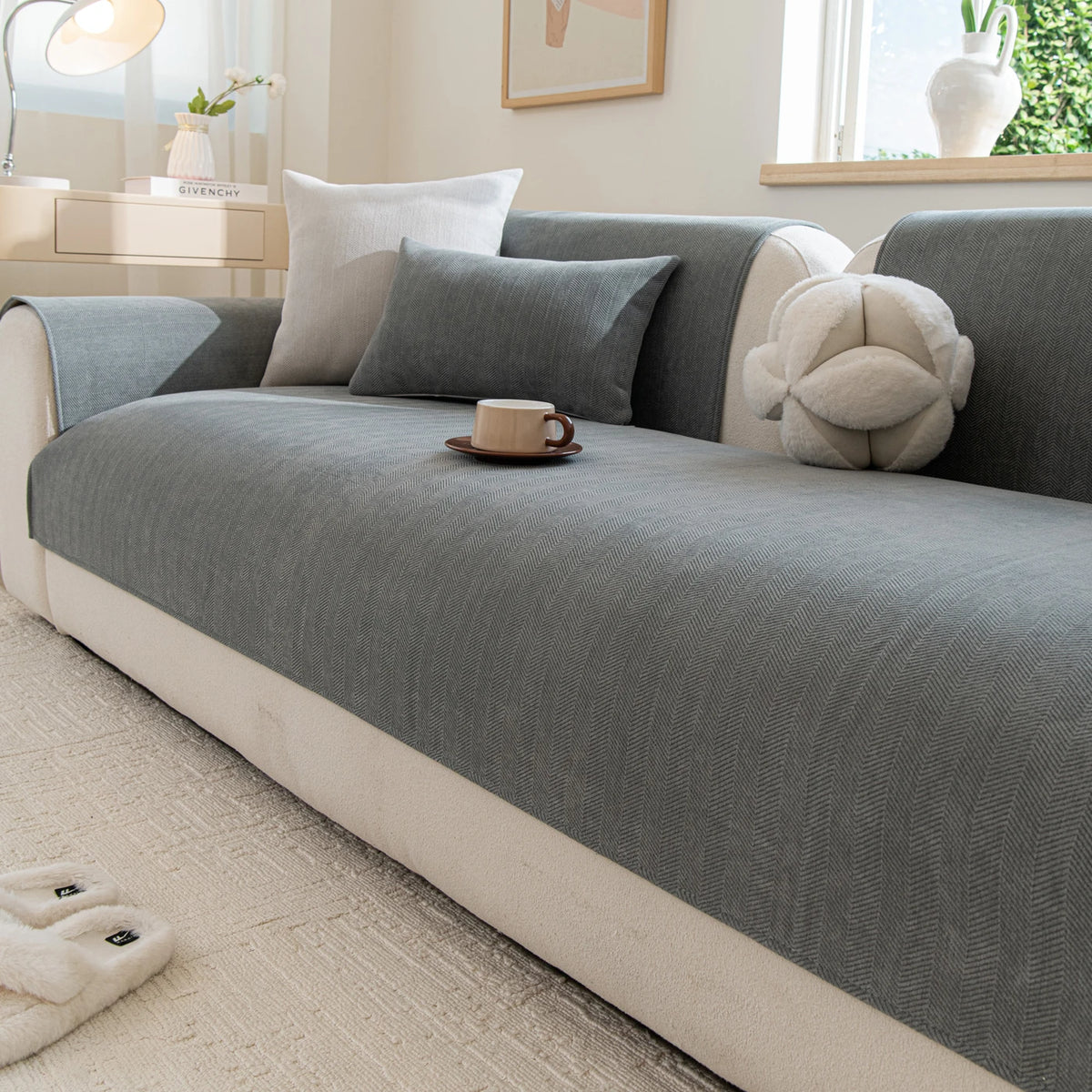 Housse de canapé Ochama pour assise - 70 x 120 cm - Polyester - Antidérapante - Gris