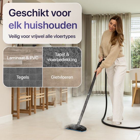 Nettoyeur vapeur LUMAN MAX – 2 600 W - 60 min d'autonomie - Réservoir d'eau de 2,5 L – Nettoyeur vapeur à main et nettoyeur de tapis - Noir