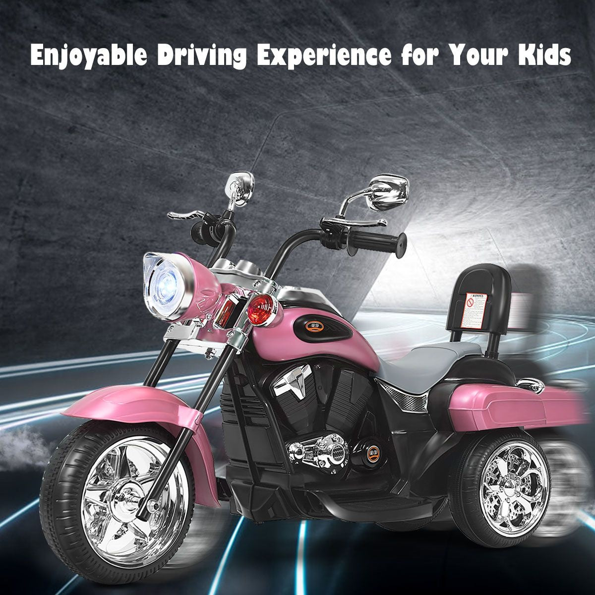 Coast moto électrique - pour enfants - avec rétroviseur - tricycle - phare réversible - à partir de 3 ans - 6V - 2,5-3km/h - rose