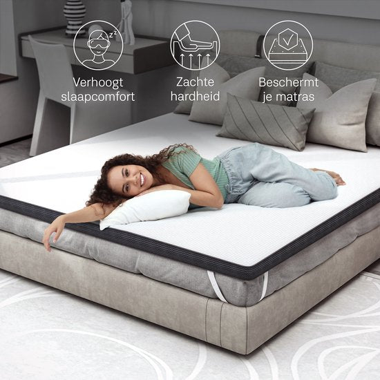 CozySense® Topper 140x200 - Surmatelas - Matelas de pont - Mousse à mémoire de forme avec gel réfrigérant - CertiPUR® - Fermeté douce - 8 CM - Housse lavable