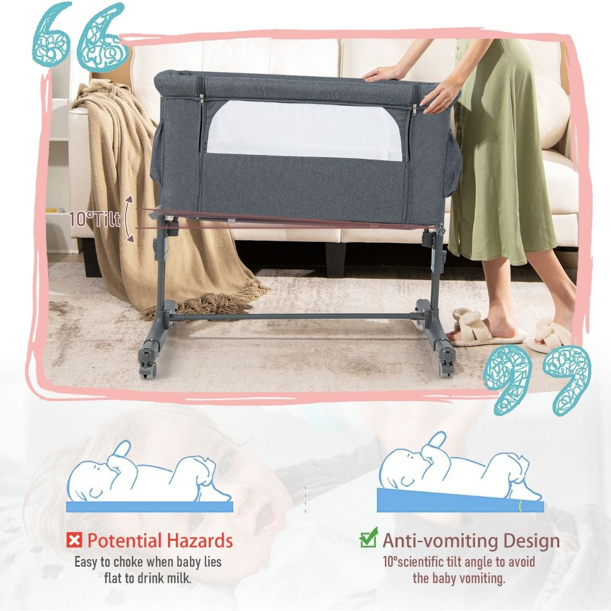 Berceau pour bébé - Coast - 5 positions - Max. 9 kg - Gris