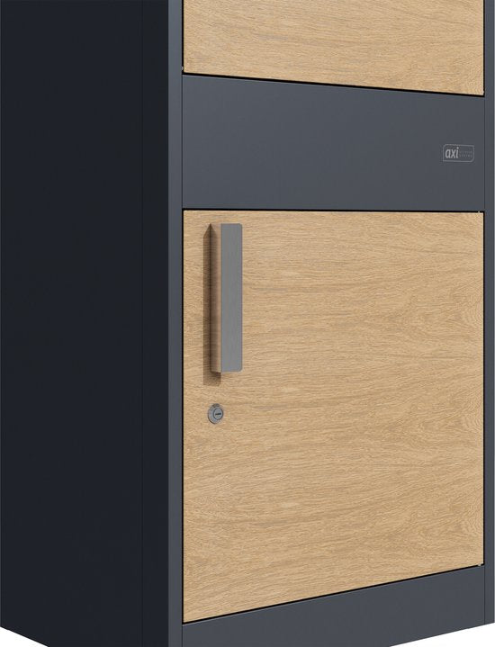 Boîte aux lettres pour colis AXI Levi en métal anthracite/aspect bois – Boîte pouvant contenir plusieurs colis – Avec serrure et compartiment séparé pour le courrier – 50,6 x 38,3 x 112 cm
