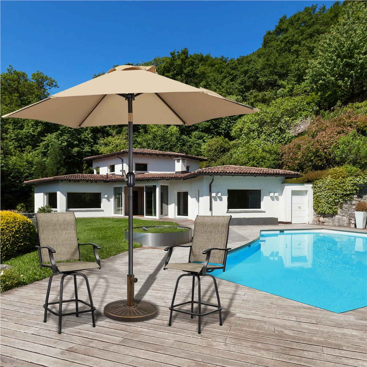 Yaheetech Pied de parasol rond 10 kg - Pour mâts de parasol de Ø 38/48 mm - 44,5 x 44,5 x 32 cm - Bronze