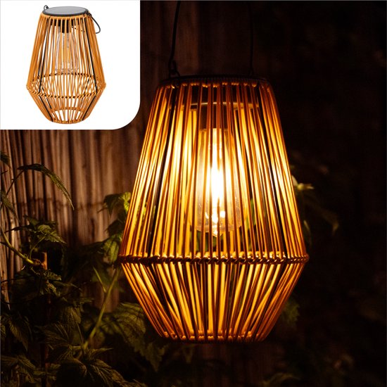 Gadgy Lampe solaire de jardin en rotin marron - Lampe solaire de jardin - Lampe solaire de table avec connexion USB - Lampe d'extérieur - Statue de jardin - Lanterne de jardin avec capteur jour/nuit - Eclairage pour l'extérieur - Lanterne de jardin