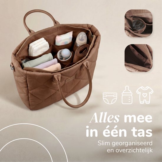 Sac à langer Mommsy – Sac à langer – Mom Bag – Compartiment isotherme – Tissu matelassé – Mommy Bag – Très spacieux – Hydrofuge – Organiseur – Léger – Marron