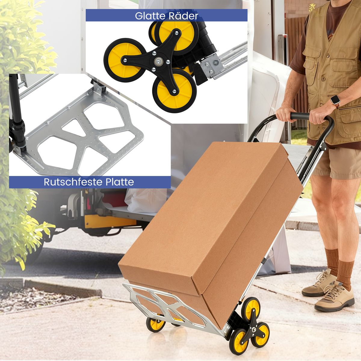 Chariot de transport pliable 2-en-1 Coast et escabeau à trois marches - aluminium - usage intensif - argent/noir