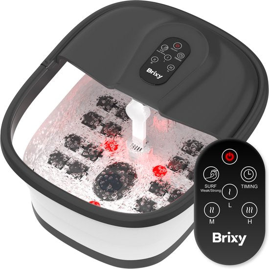Bain de pieds Brixy - Rouleaux de massage manuels - Chauffe jusqu'à 45°C - Appareil de massage des pieds - Bain de pieds avec massage - Noir
