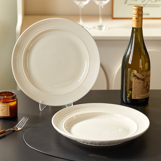 Lot de 4 assiettes à dîner (Ø 25,4 cm / 10 pouces), lot d'assiettes, assiettes à petit-déjeuner, assiettes à pâtes, service de table pour 4 personnes, convient aux restaurants, à la restauration, aux fêtes, aux réunions de famille, aux banquets et aux piq