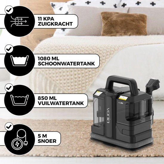 Vonia Nettoyeur de tapis - Nettoyeur de taches - Nettoyeur de canapé - Machine de nettoyage - Nettoyeur de meubles - 450W - Noir
