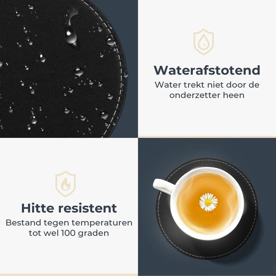 Castagnola Sous-verres en simili-cuir - Sous-verres pour verres - Sous-verres design avec support - Sous-verres en cuir - Cuir - Lot de 10 - Noir avec surpiqûres