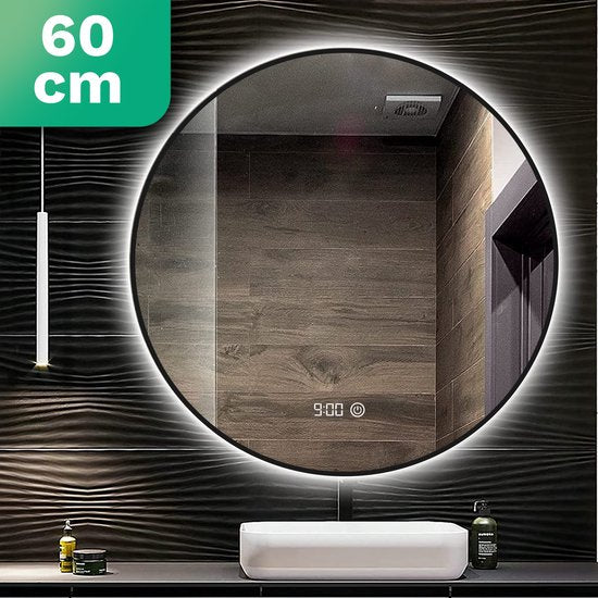 Miroir de salle de bain - Mirlux - avec éclairage LED et chauffage - anti-condensation - 60CM - Noir mat
