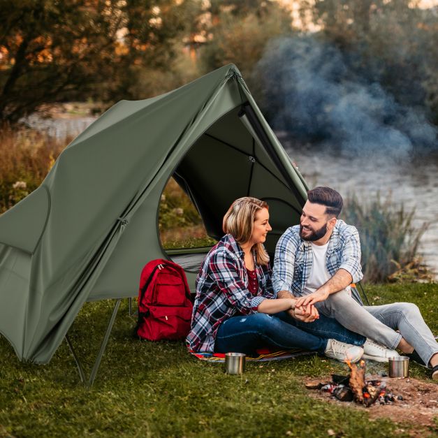 Coast Field bed with tent for 2 Persons - Lit de camping 204 x 126 x 46 cm - Tente pop-up 204 x 128 x 105 cm - Housse de pluie imperméable en Oxford - 2 portes et fenêtres en filet - Sac de rangement à roulettes - Vert