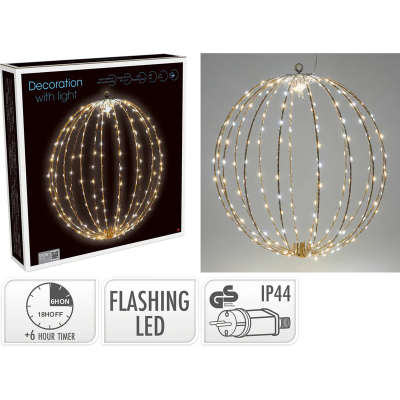 Nampook - Boule lumineuse LED pliable en métal, 240 LED, 40 cm – Taupe – Blanc très chaud et blanc chaud
