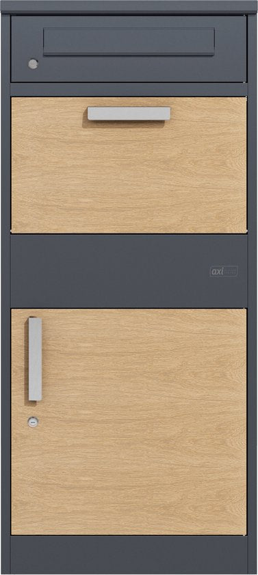 Boîte aux lettres pour colis AXI Levi en métal anthracite/aspect bois – Boîte pouvant contenir plusieurs colis – Avec serrure et compartiment séparé pour le courrier – 50,6 x 38,3 x 112 cm