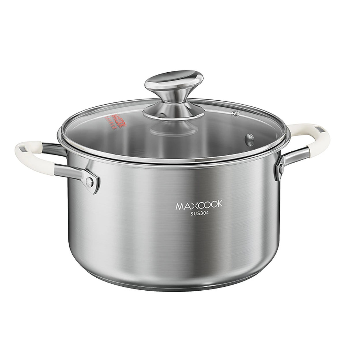 Casserole MAXCOOK Ø 22 cm - 4,3 litres - Acier inoxydable 304 - Compatible induction - Couvercle en verre - Poignées en silicone
