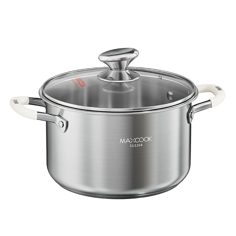 Casserole MAXCOOK Ø 22 cm - 4,3 litres - Acier inoxydable 304 - Compatible induction - Couvercle en verre - Poignées en silicone