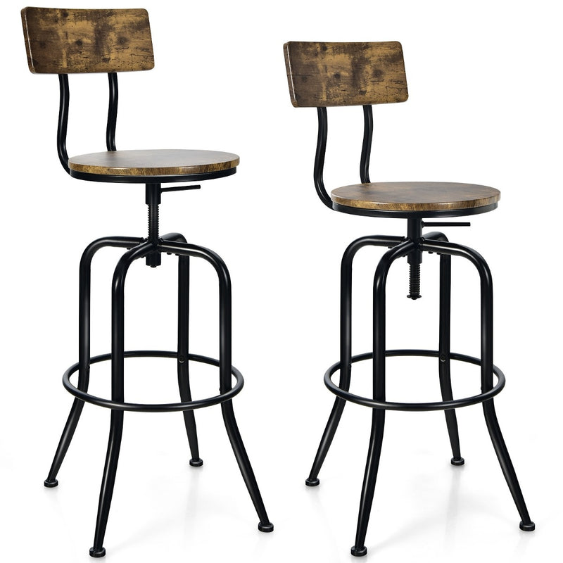Coast Bar Chair Industrial 2 Set Bar Stool rotatif et réglable en hauteur marron