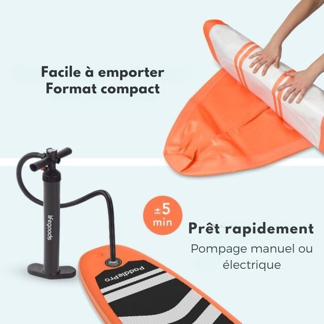 Paddle LifeGoods SUP Board - avec siège - Set complet - Max. 135KG - 320x81cm - Orange