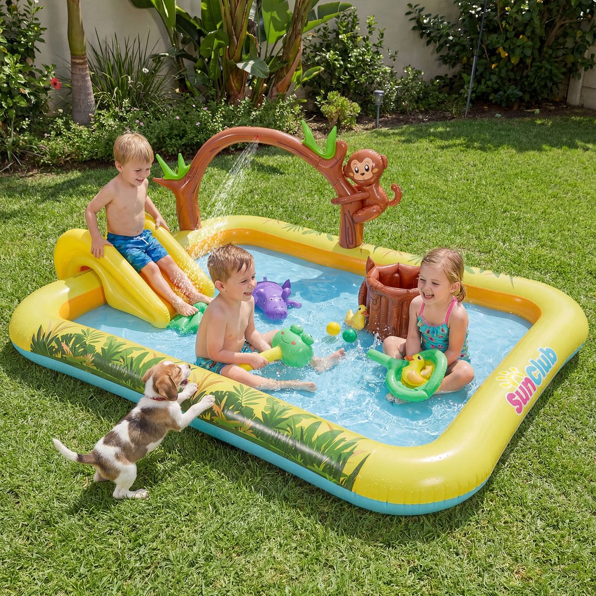 Centre de jeux gonflable Coast « Aventure dans la jungle » - Toboggan et brumisateur - Pour les enfants de 2 à 6 ans - Multicolore