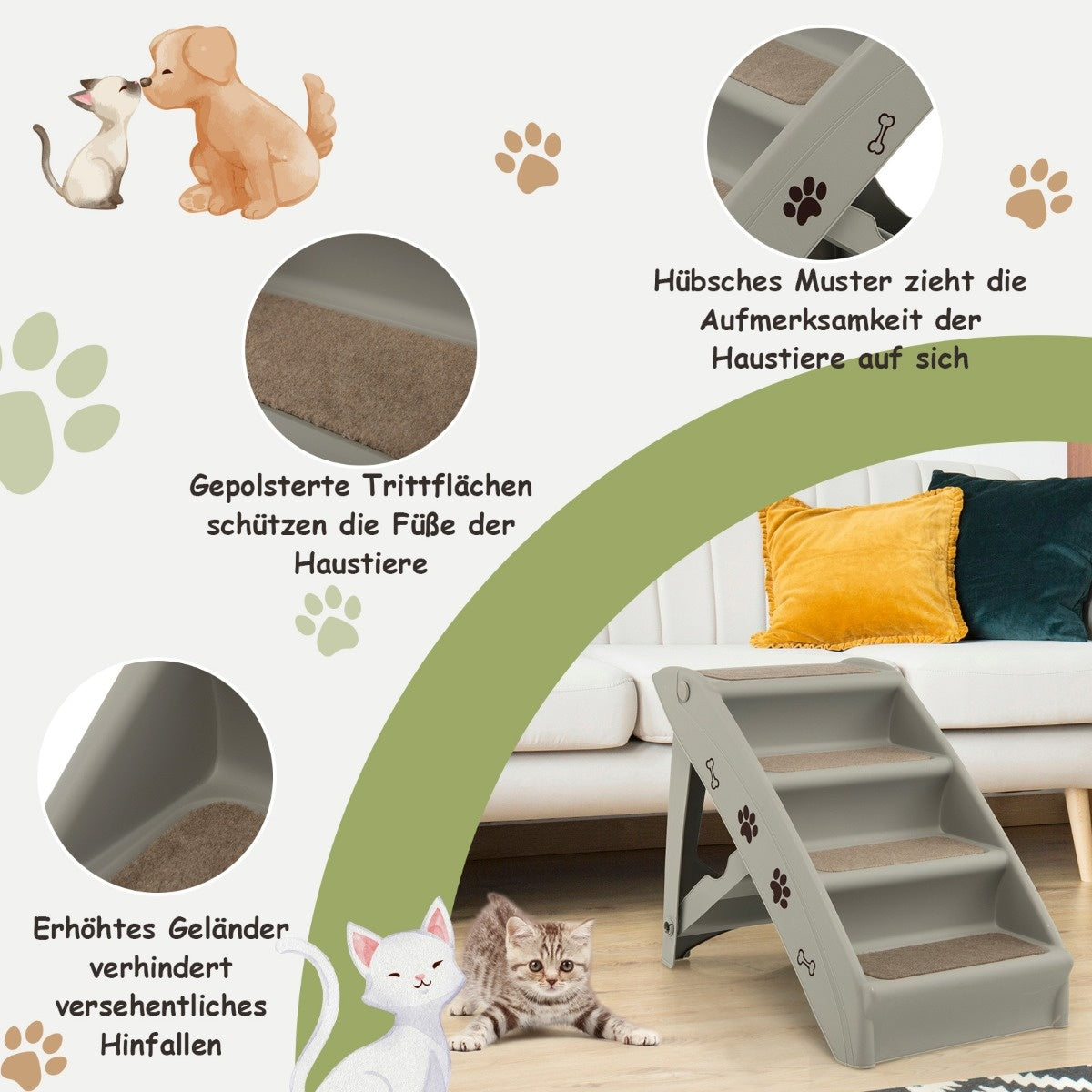 Coast Pet stairs with 4 steps portable climbing ladder safe hundred slope 62.5 x 38 x 49 cm grey