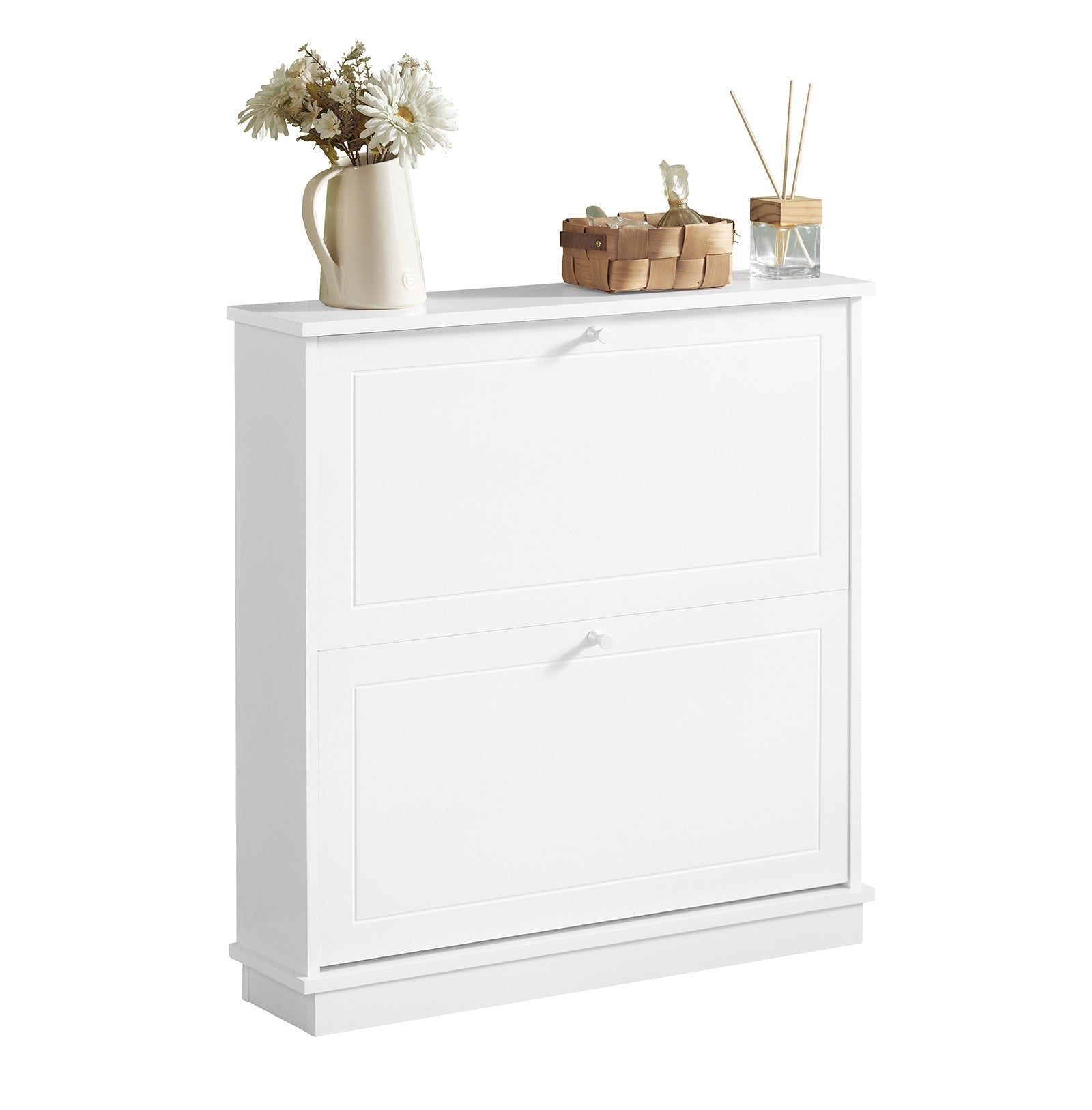 SoBuy Meuble à chaussures avec 2 tiroirs - MDF - 76 x 18 x 78 cm - Blanc