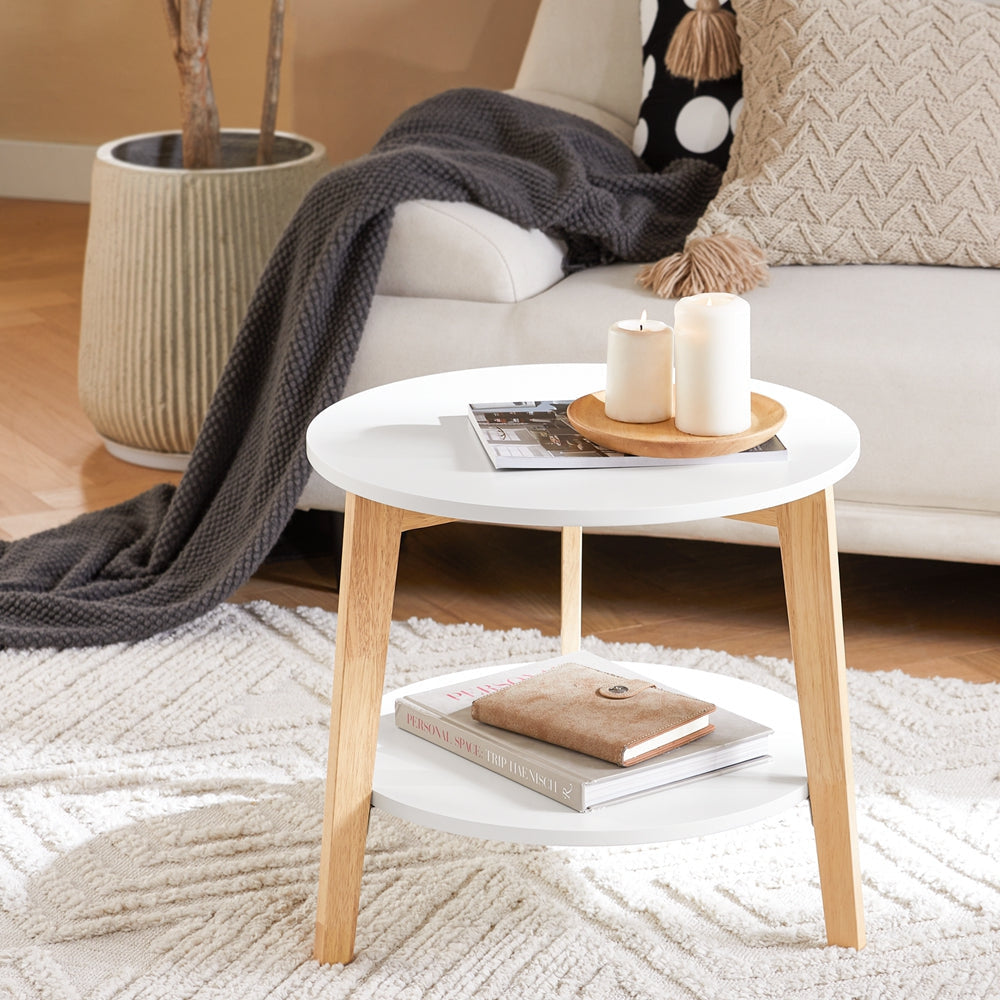 SoBuy FBT75-W Lot de 2 tables basses - hévéa - blanc - 50x45 & 44x40 cm