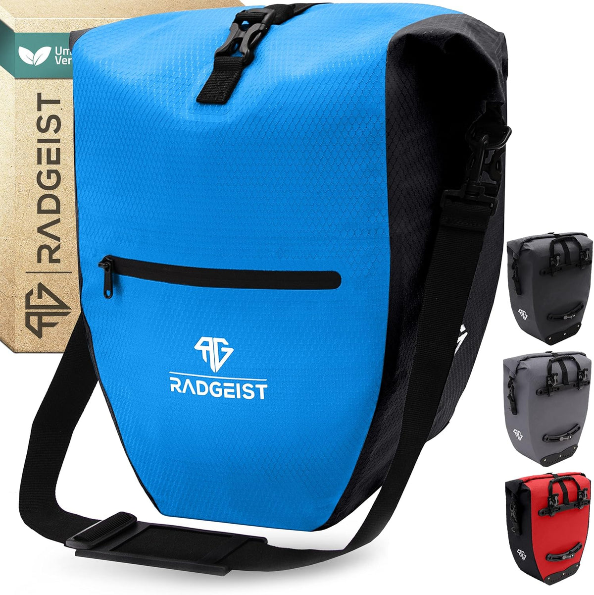 RADGEIST Sacoche pour porte-bagages 23-28L - Sacoche étanche pour vélo et épaule - Bleu - 45 x 32 x 18 cm