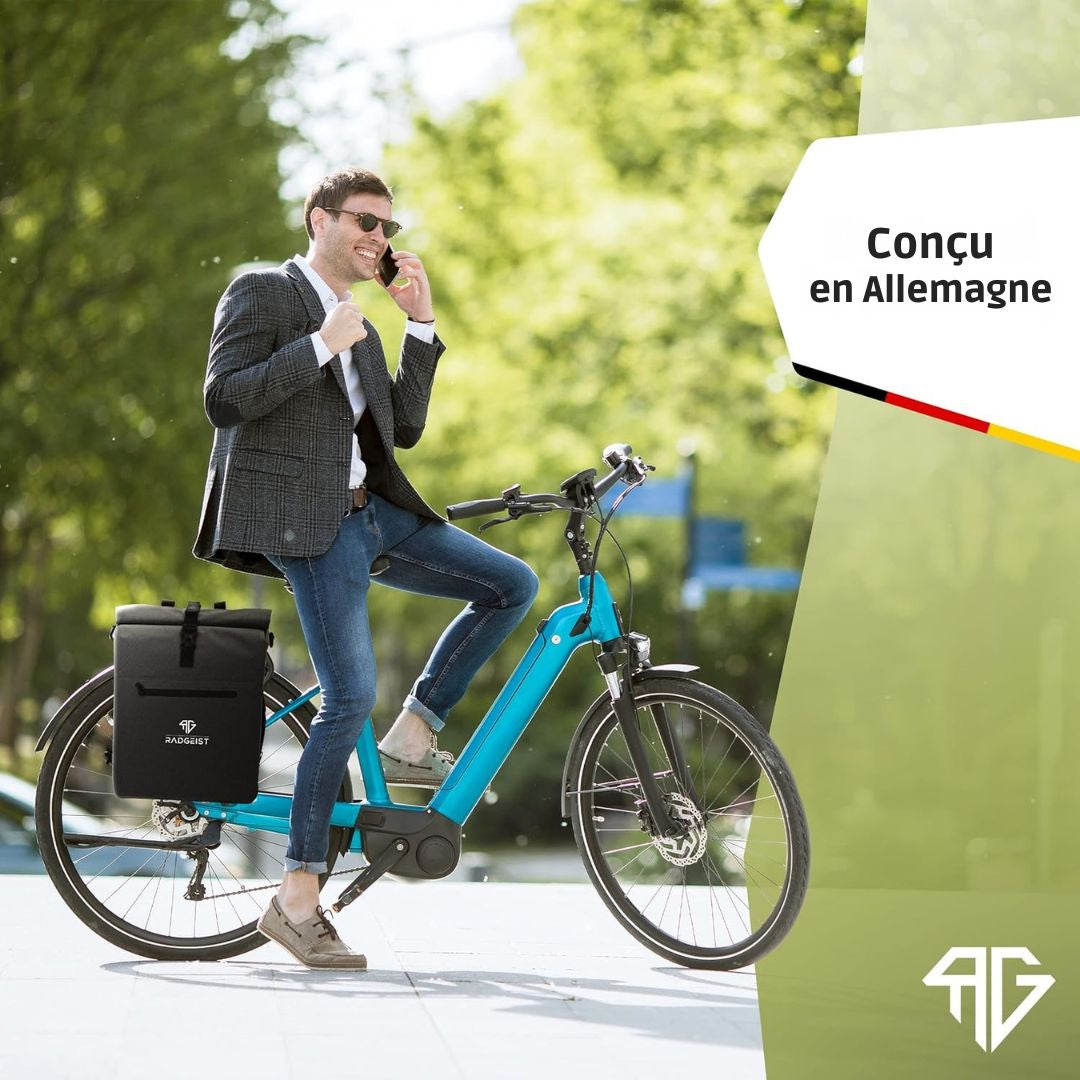 Sacoche de vélo 3 en 1 RADGEIST - sac à dos de vélo, sacoche de porte-bagages, sacoche à bandoulière, avec compartiment pour ordinateur portable, étanche, 25 litres, noir