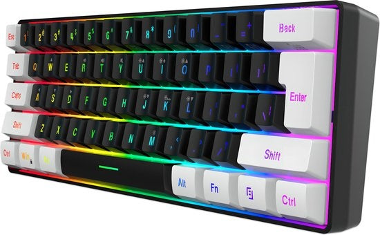 HXSJ V700 RGB Clavier de jeu compact Qwerty 61 touches Effet rétroéclairé Noir/Blanc