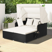 Transat Coast Rotan pour 2 personnes - Avec auvent et tables latérales rabattables - Noir 165 x 153 x 138 cm