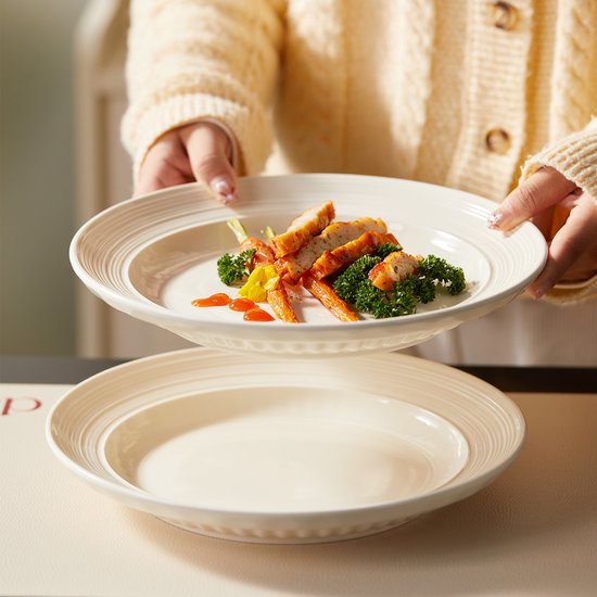 Lot de 4 assiettes à dîner (Ø 25,4 cm / 10 pouces), lot d'assiettes, assiettes à petit-déjeuner, assiettes à pâtes, service de table pour 4 personnes, convient aux restaurants, à la restauration, aux fêtes, aux réunions de famille, aux banquets et aux piq