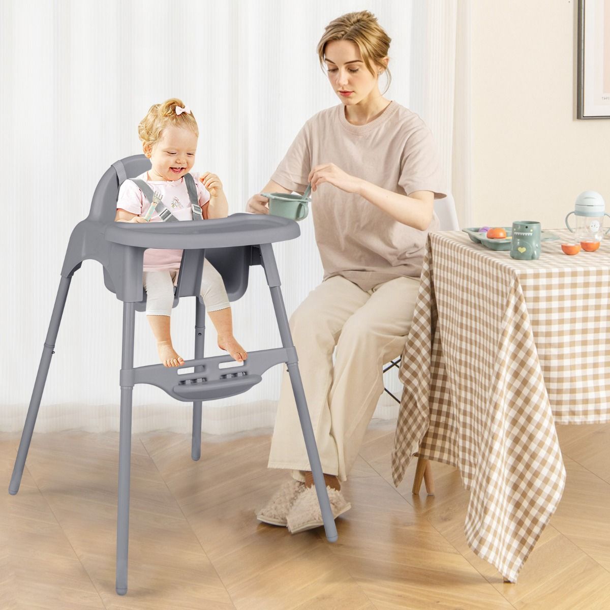 Chaise haute Coast 4-en-1 - convertible en chaise pour tout-petits et rehausseur - plateau et repose-pieds réglables - gris
