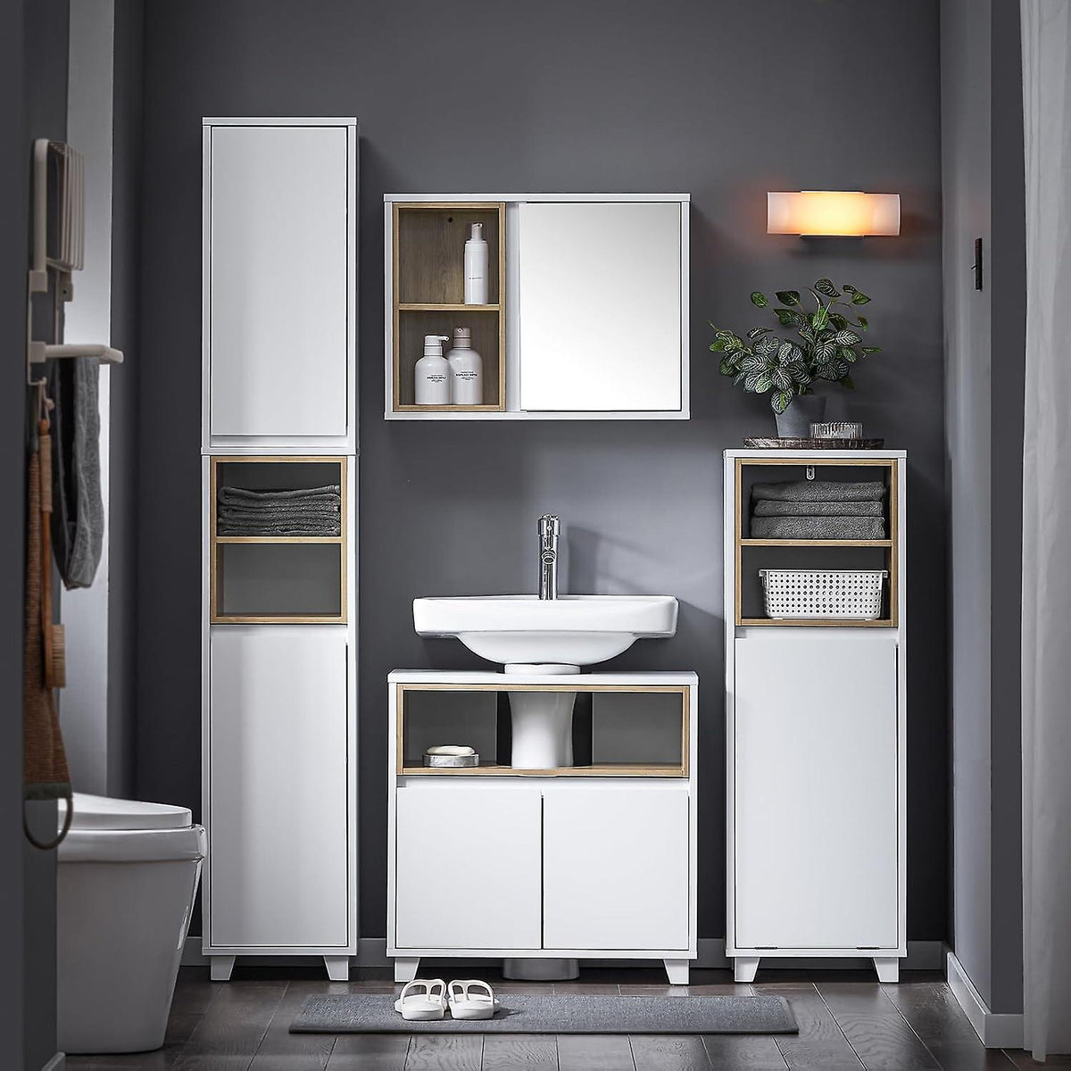 SoBuy - Meuble de salle de bain sous évier - 60 x 30 x 61cm - Blanc