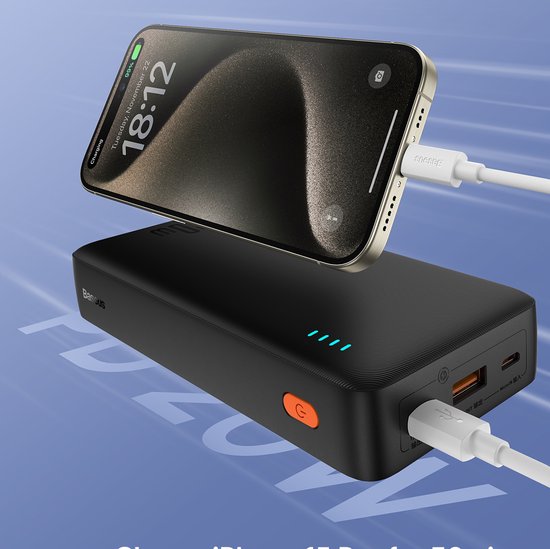 Baseus Airpow - Batterie externe - 20 W - 20 000 mAh - Câble USB-A et USB-C