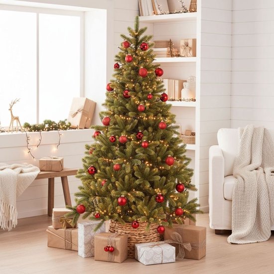 Black Box Trees Nagoya Sapin de Noël - Sapin artificiel avec éclairage LED et structure articulée - Décoration de Noël d'intérieur au look naturel - Rond - H 210 x Ø 115 cm - Vert