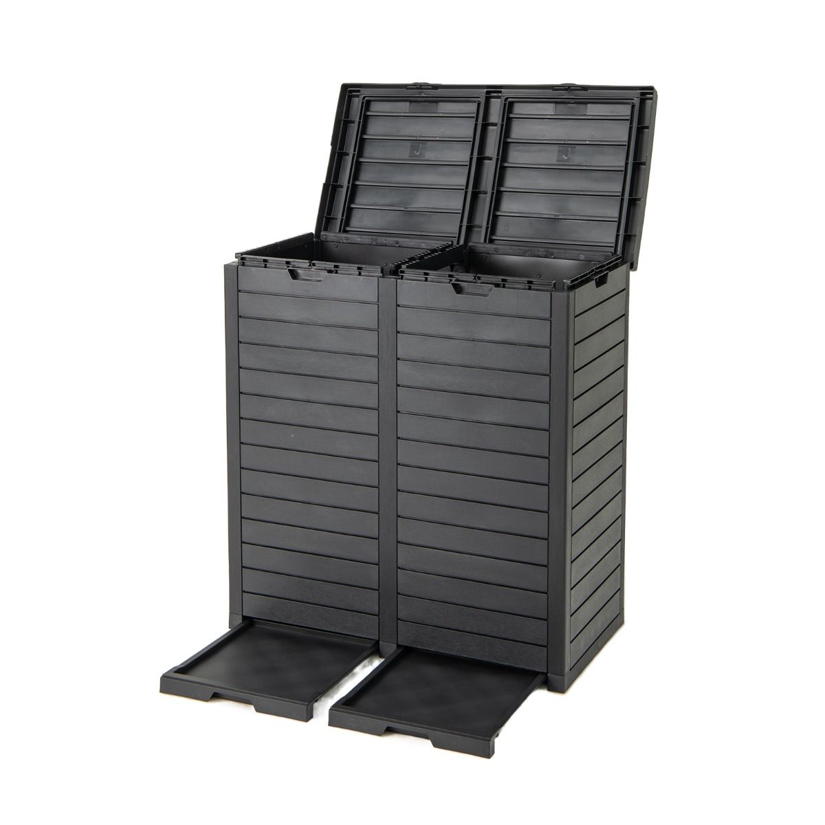 Poubelle Coast - double couvercle - bac amovible - noir - 77 x 40 x 86 cm