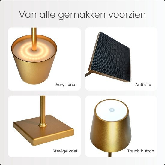 Goliving Lampe à poser Rechargeable - Sans fil et dimmable - Lampe tactile moderne - Lampe de nuit pour chambre à coucher - 38 cm - Or