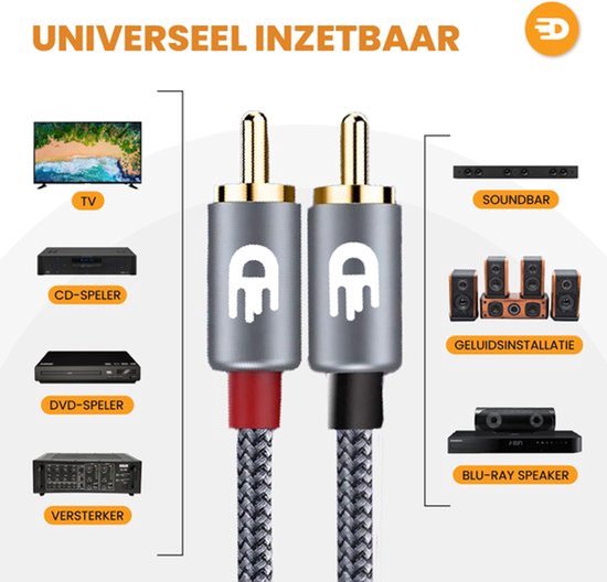 Drivv. Premium Tulip Stereo Audio Cable - 2RCA to 2RCA - Tulip Cable - 2 mètres