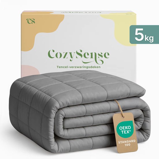 Couverture lestée CozySense® 5kg - 100% Tencel - Couverture lestée - Couverture lourde avec régulation de la température et confort respirant - Répartition de la pression GLASS-Flow® - 1 personne - Gris