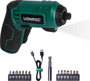 VONROC Tournevis sans fil - 4V - Comprend un jeu d'embouts de 14 pièces, un câble de charge USB-C et une sacoche de rangement.