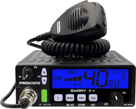 Modèle President Barry II Plus, version VOX 12/24 V, avec 5 canaux President pour radio CB mobile