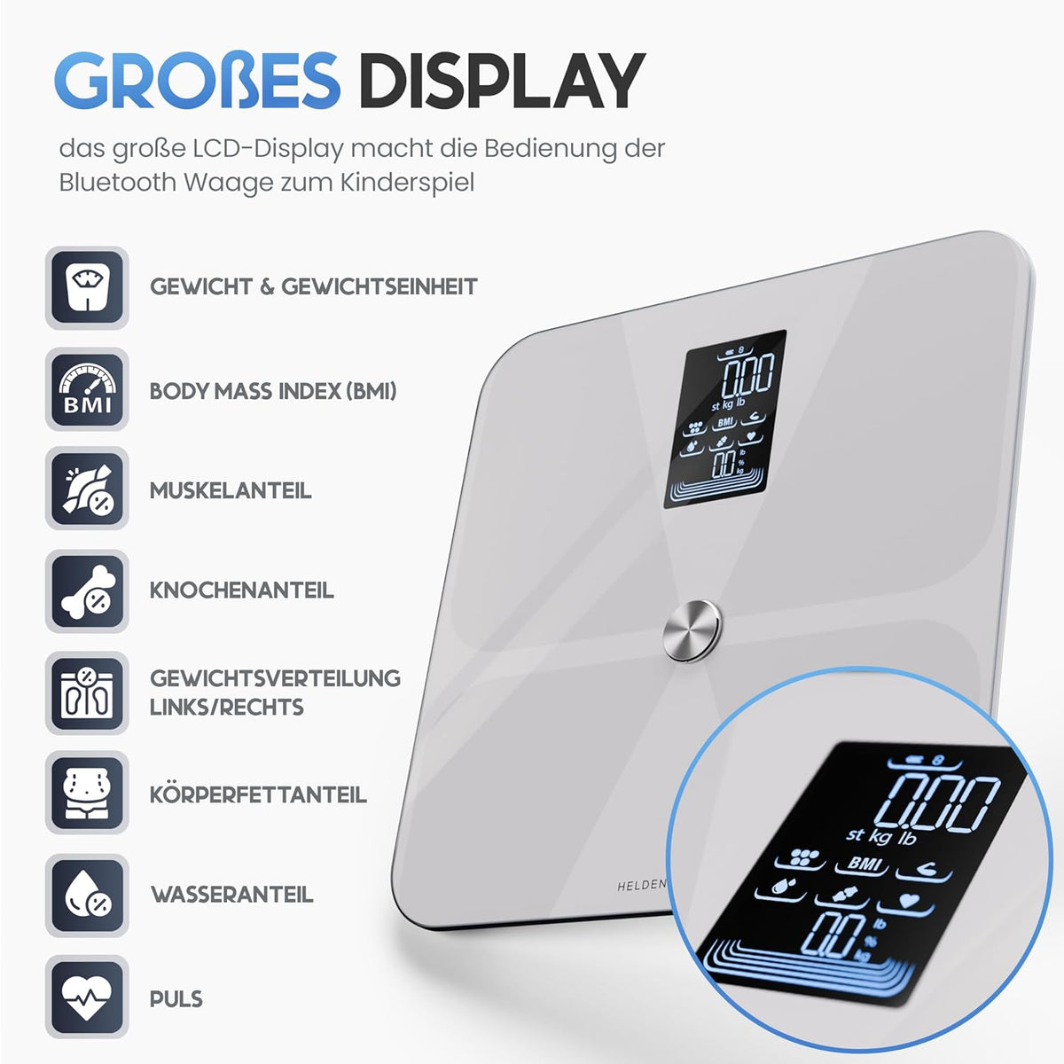 Balance Heroism - Numérique - 180KG - Bluetooth - Gris