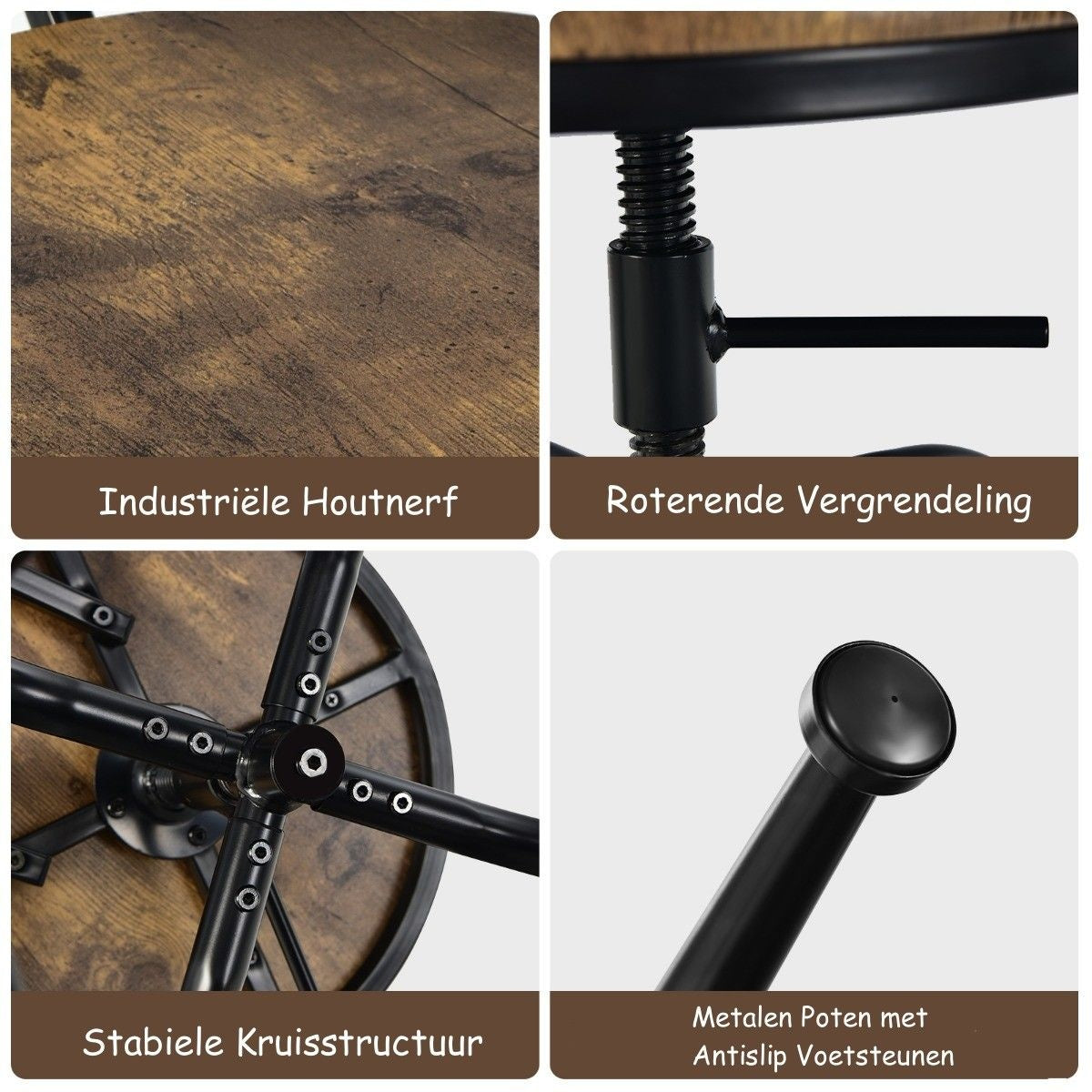 Coast Bar Chair Industrial 2 Set Bar Stool rotatif et réglable en hauteur marron