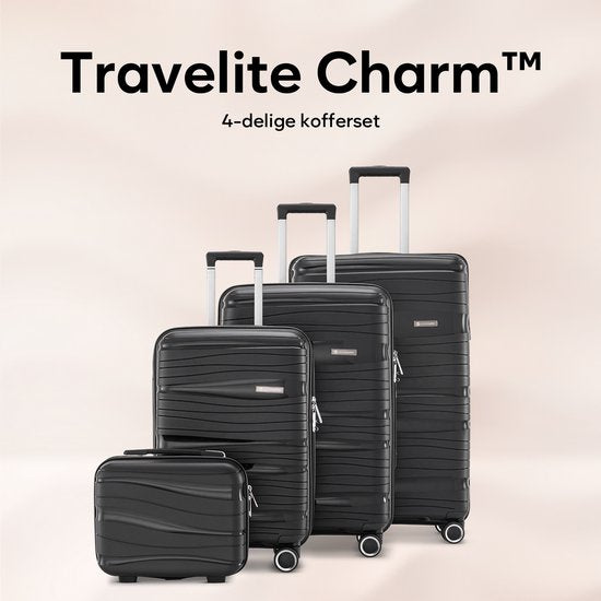 SKYCASES Travelin' Charm - Valise de voyage moyenne 24 pouces - Serrure numérique - 41x24x69 cm - 68L - Légère, imperméable et durable - Noir