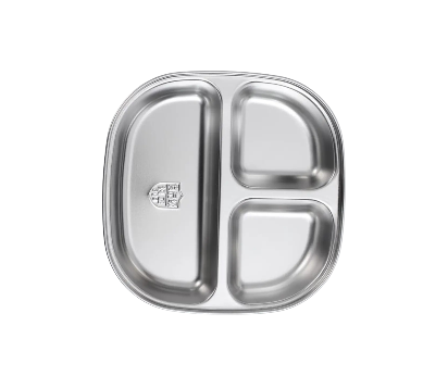 Assiette PURE COOK en acier inoxydable à 3 compartiments - 19,5 x 19,5 x 3,9 cm - Carrée - Acier inoxydable 304
