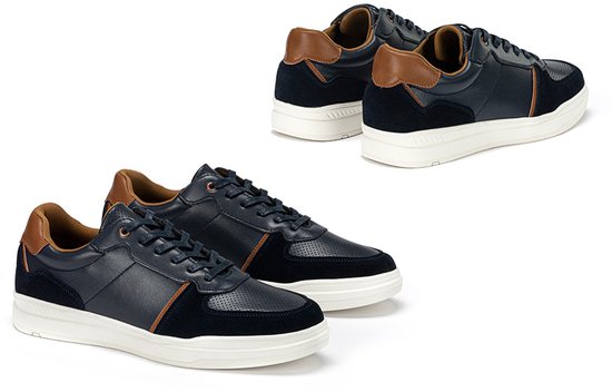 Milanoro - Baskets élégantes en cuir pour homme - Bleu marine - Taille 46